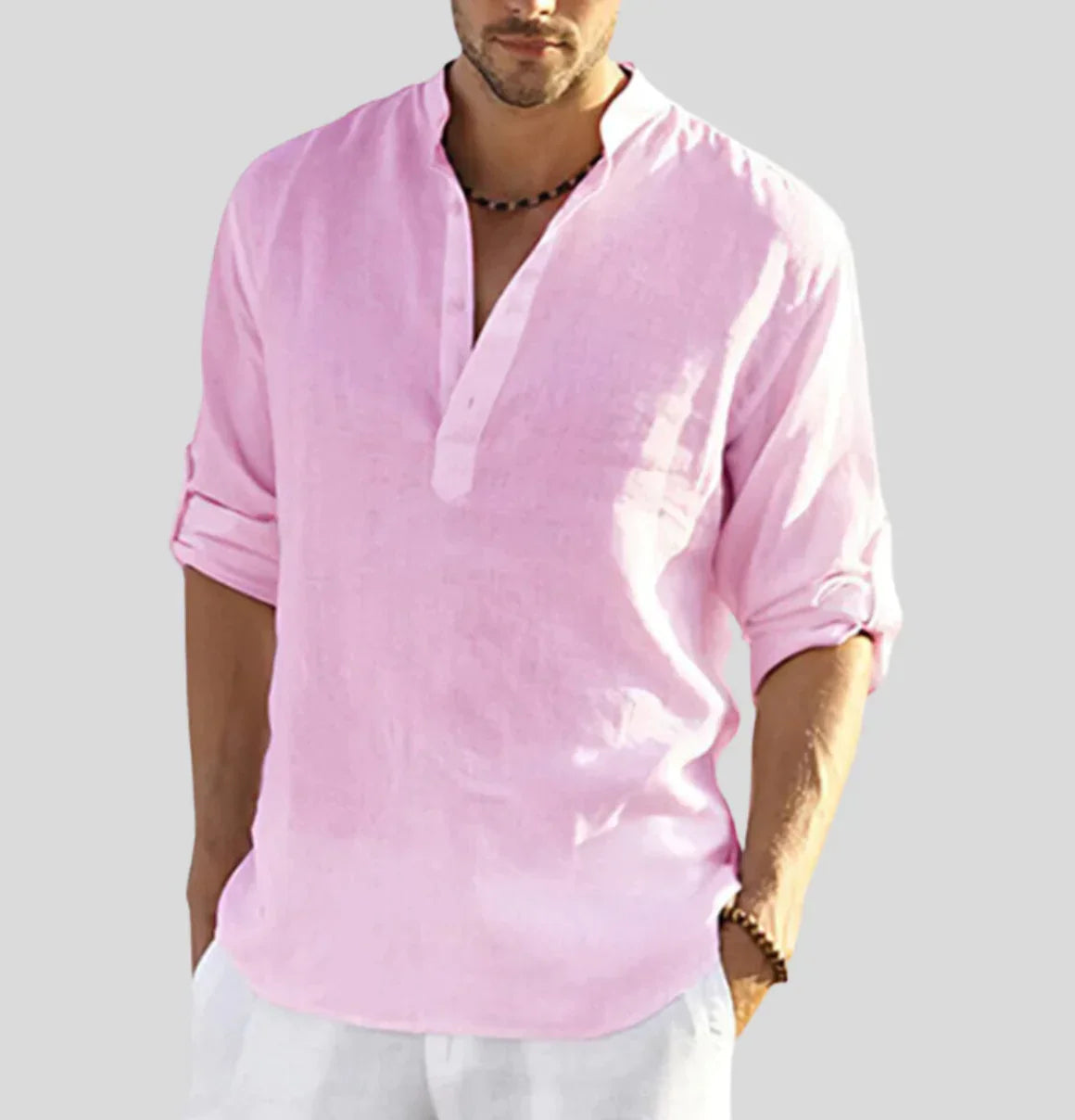 Elegant Linen Men's Dress Shirt with Timeless Collar Design | Versatile Style for Any Occasion 1