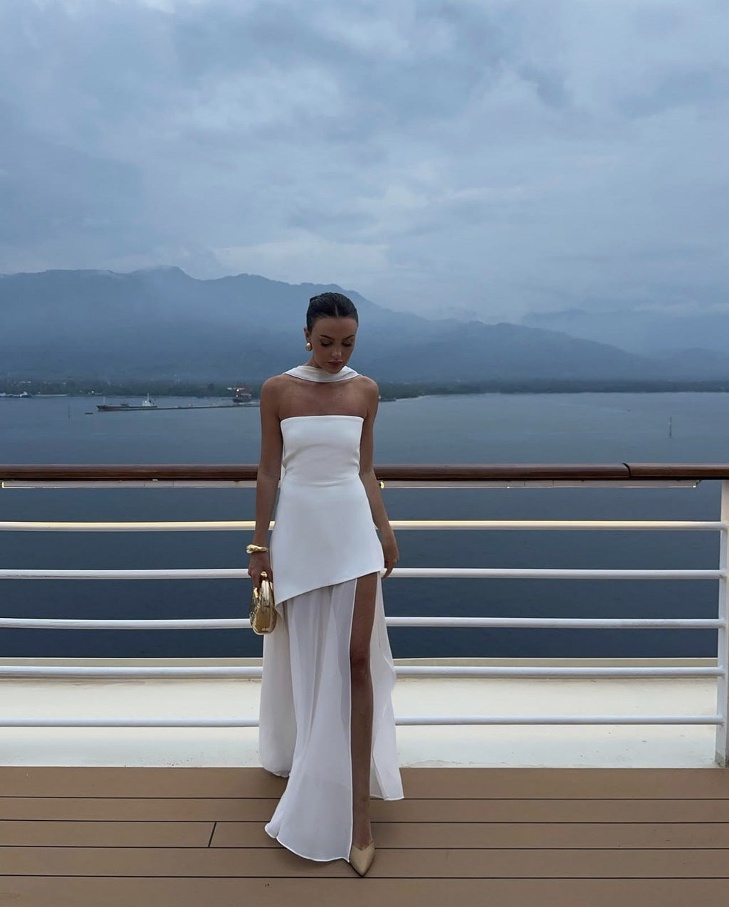 Elegant Maxi Dress | Strapless Asymmetric Design with Patchwork Mesh for Timeless Style 3
