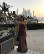 Elegant Maxi Dress | Strapless Asymmetric Design with Patchwork Mesh for Timeless Style 6