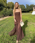 Elegant Maxi Dress | Strapless Asymmetric Design with Patchwork Mesh for Timeless Style 7