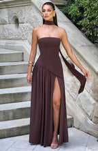Elegant Maxi Dress with Asymmetrical Hem & High Thigh Slit | Long Dress for Women