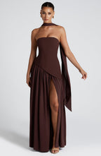 Elegant Maxi Dress with Asymmetrical Hem & High Thigh Slit | Long Dress for Women