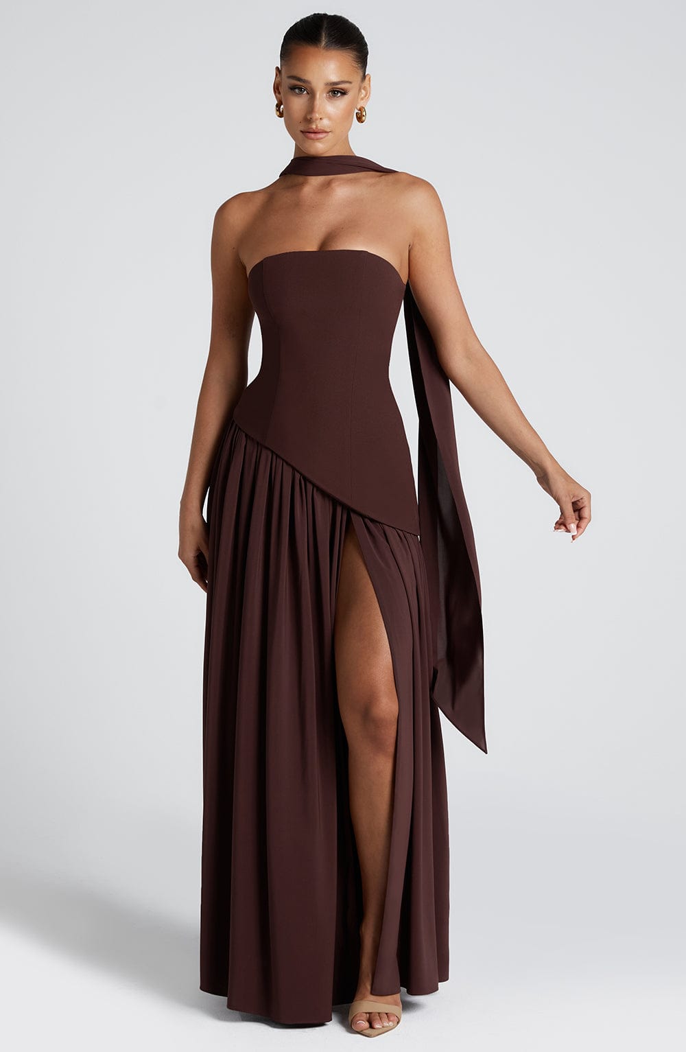Elegant Maxi Dress with Asymmetrical Hem & High Thigh Slit | Long Dress for Women