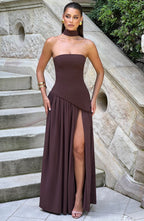 Elegant Maxi Dress with Asymmetrical Hem & High Thigh Slit | Long Dress for Women