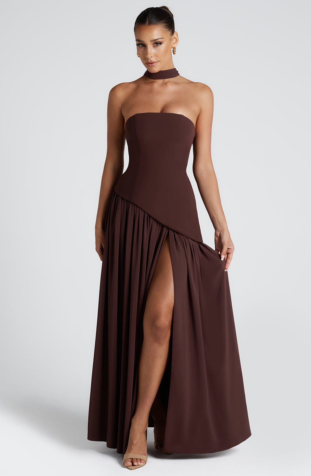 Elegant Maxi Dress with Asymmetrical Hem & High Thigh Slit | Long Dress for Women
