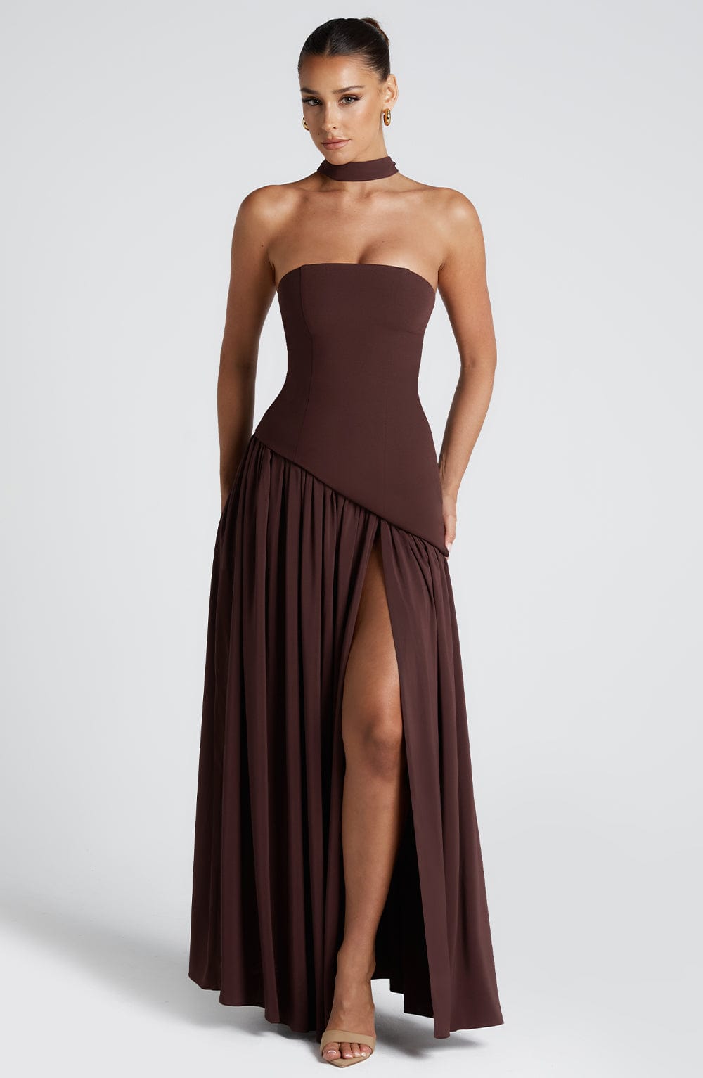 Elegant Maxi Dress with Asymmetrical Hem & High Thigh Slit | Long Dress for Women