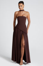 Elegant Maxi Dress with Asymmetrical Hem & High Thigh Slit | Long Dress for Women