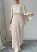Elegant Maxi Dress with Pleated Cape Overlay | Long Dresses for Women 0