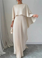 Elegant Maxi Dress with Pleated Cape Overlay | Long Dresses for Women 0