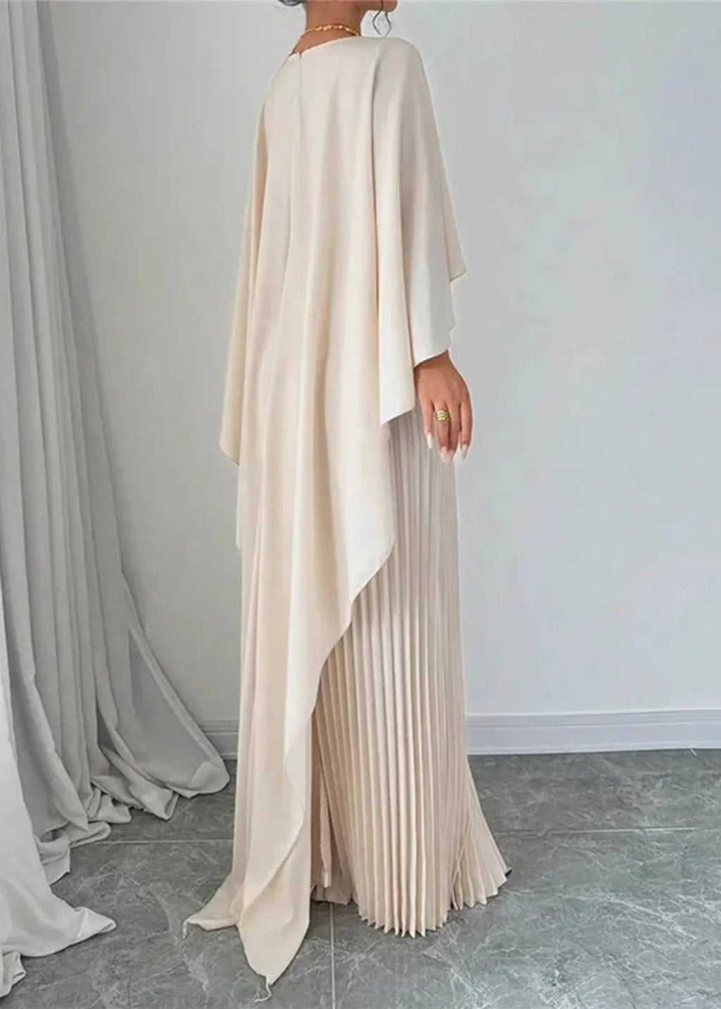 Elegant Maxi Dress with Pleated Cape Overlay | Long Dresses for Women 1