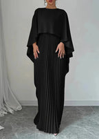 Elegant Maxi Dress with Pleated Cape Overlay | Long Dresses for Women 4