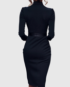 Elegant Midi Dress with Mock Wrap Neckline & Structured Belt | Flattering Fit for Every Occasion 5