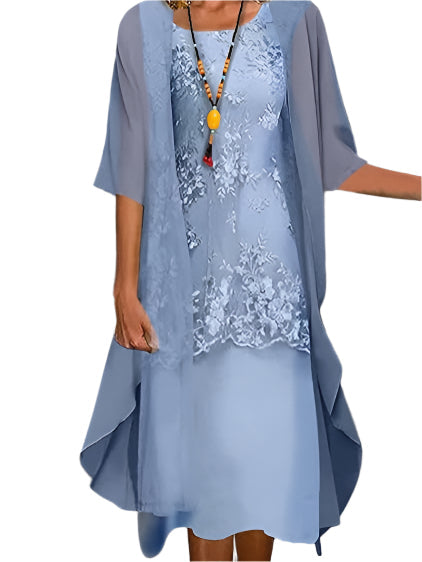 Elegant Midi Dress with Sheer Sleeves for Women | Flattering Fit for Special Occasions 0