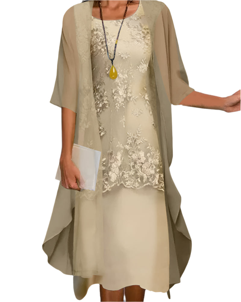 Elegant Midi Dress with Sheer Sleeves for Women | Flattering Fit for Special Occasions 1