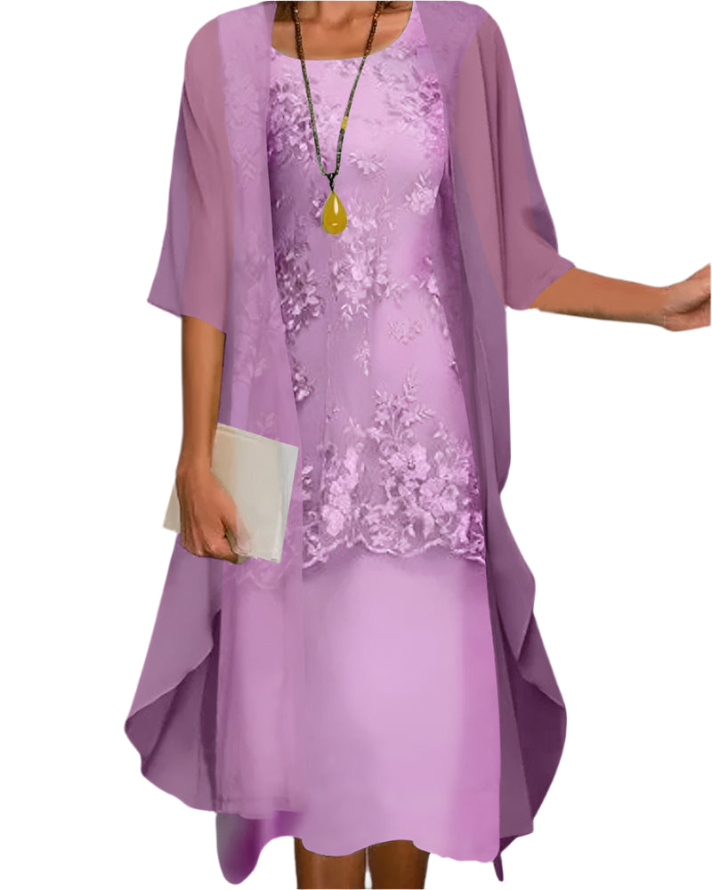 Elegant Midi Dress with Sheer Sleeves for Women | Flattering Fit for Special Occasions 2