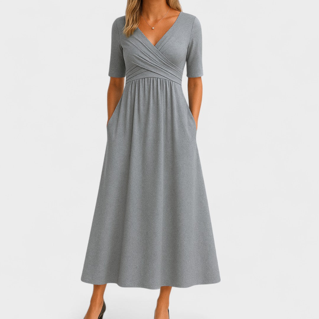 Elegant Midi Dress with Sleeves & Pockets | Flattering Everyday Style for Women 0