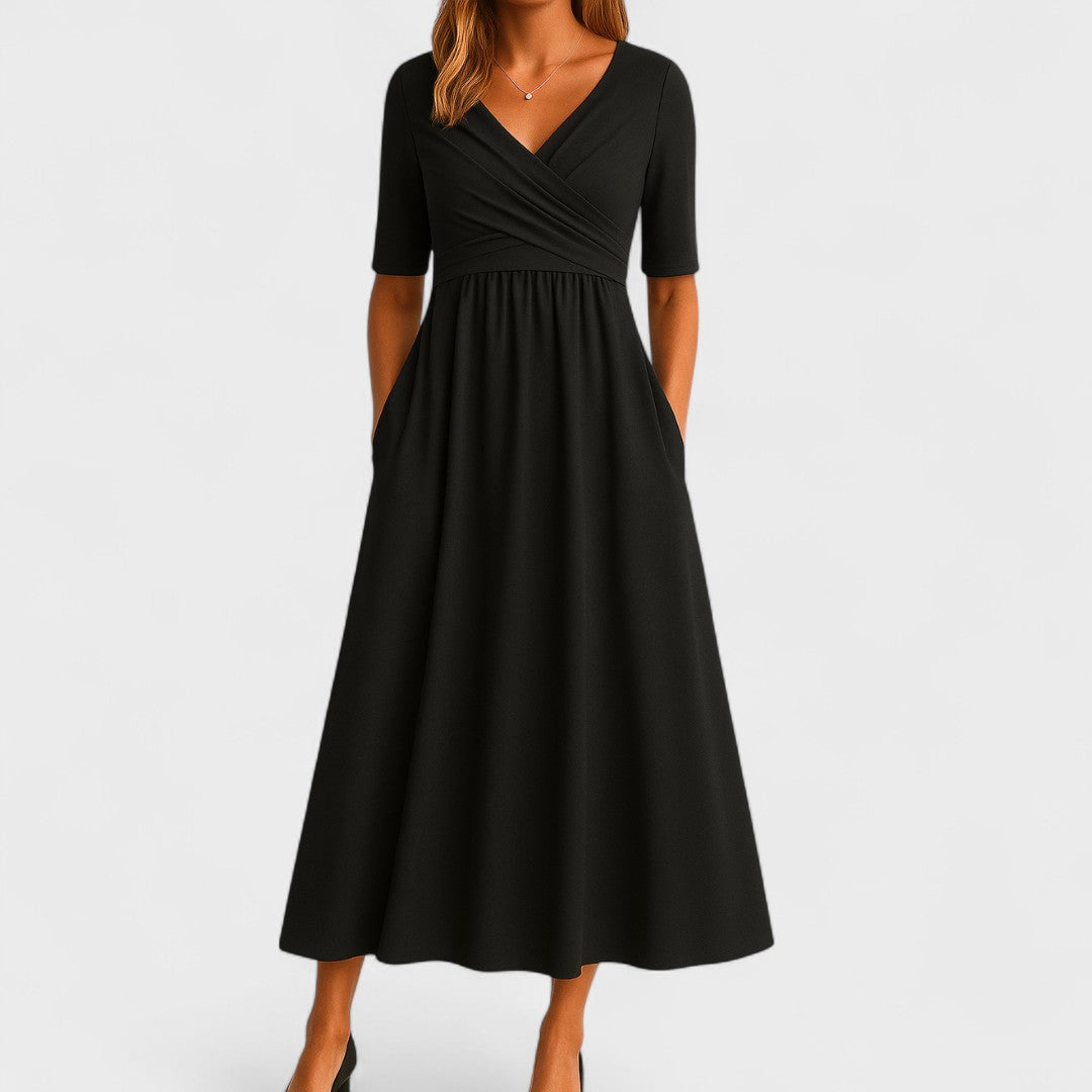 Elegant Midi Dress with Sleeves & Pockets | Flattering Everyday Style for Women 1
