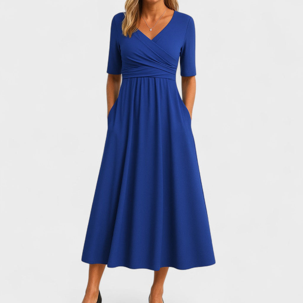 Elegant Midi Dress with Sleeves & Pockets | Flattering Everyday Style for Women 2