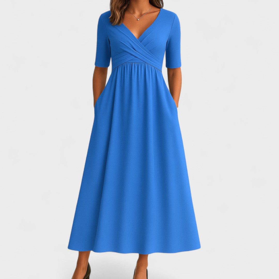 Elegant Midi Dress with Sleeves & Pockets | Flattering Everyday Style for Women 3
