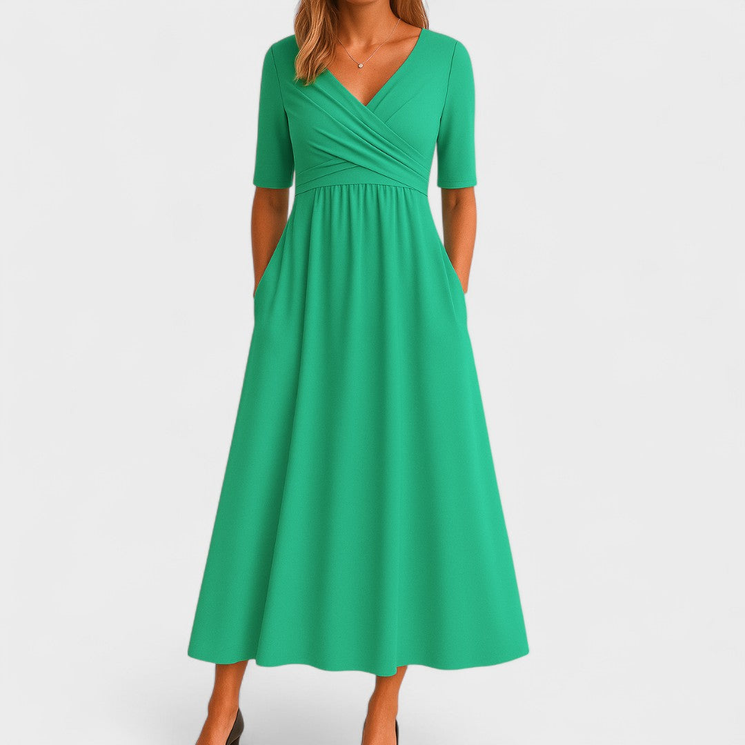 Elegant Midi Dress with Sleeves & Pockets | Flattering Everyday Style for Women 4