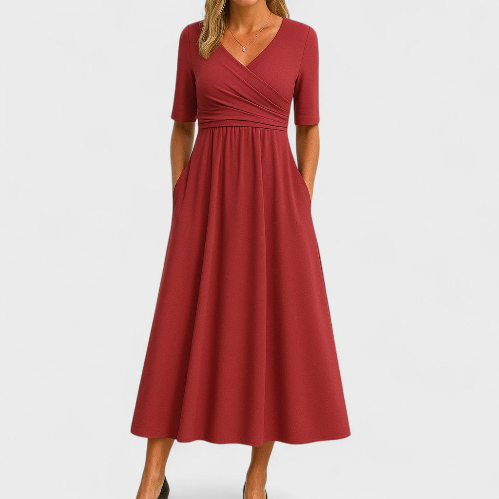 Elegant Midi Dress with Sleeves & Pockets | Flattering Everyday Style for Women 5