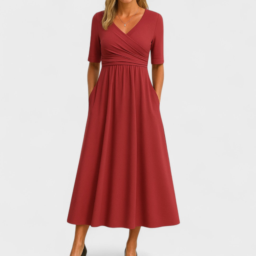 Elegant Midi Dress with Sleeves & Pockets | Flattering Everyday Style for Women 5