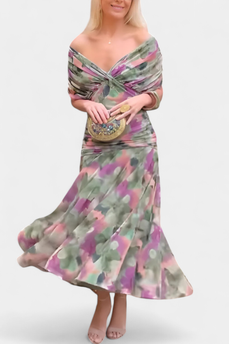 Elegant Off-Shoulder Evening Dress with Flowing Skirt | Timeless Gown for Special Occasions 3