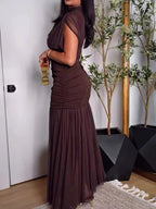Elegant Pleated Bodycon Dress with High Neckline | Women's Cocktail Dress for Special Occasions 2