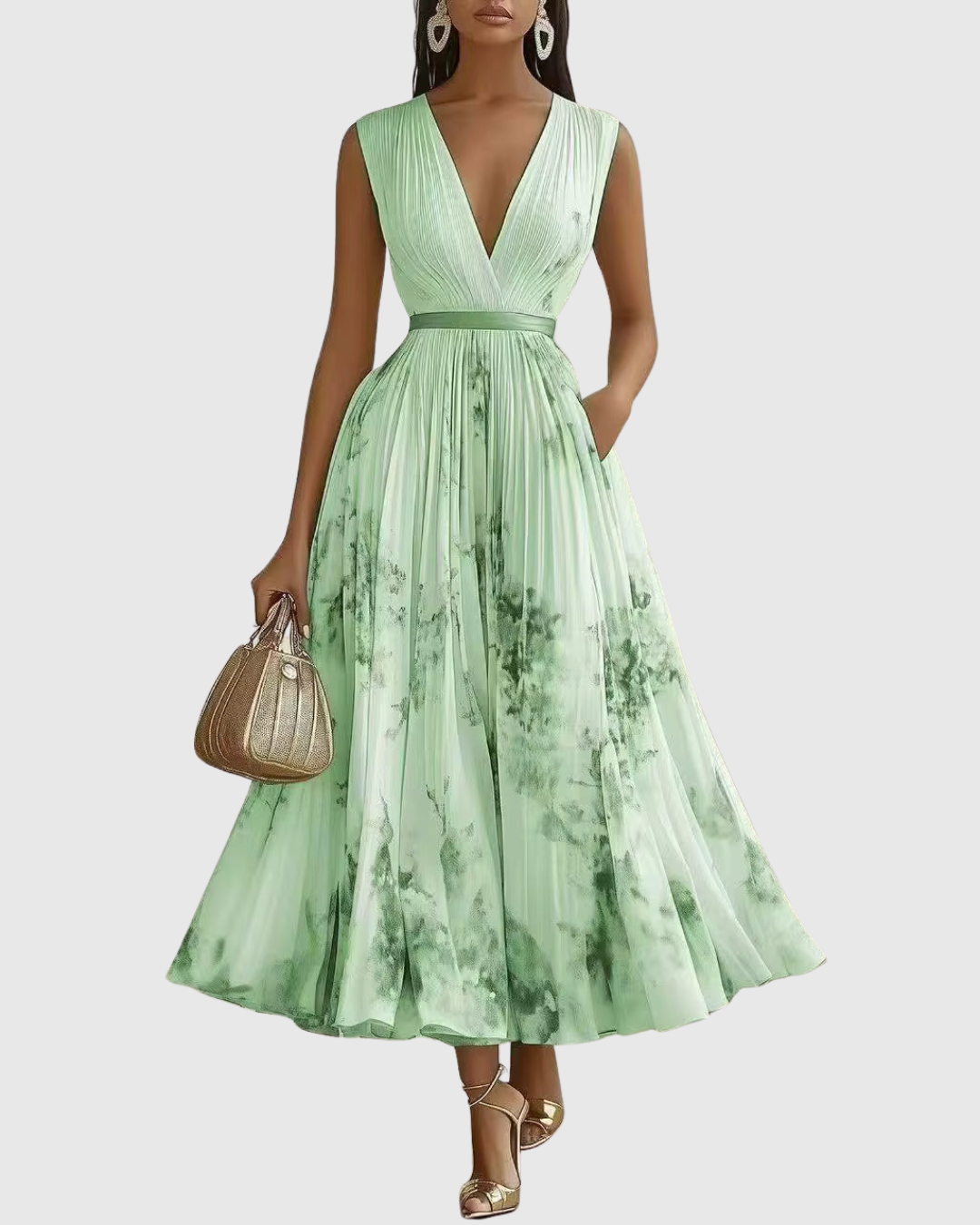 Elegant Pleated Maxi Dress with Long Sleeves & Floral Pattern for Effortless Style 11
