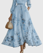 Elegant Pleated Maxi Dress with Long Sleeves & Floral Pattern for Effortless Style 6