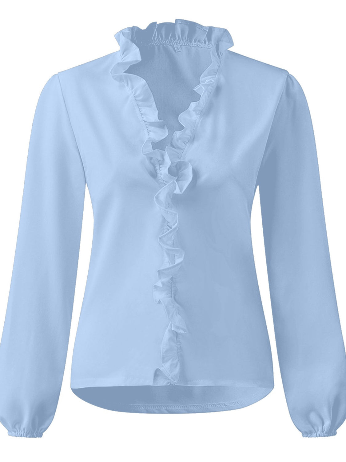 Elegant Ruffled V-Neck Blouse with Long Sleeves | Stylish Sheer Design for Effortless Chic 3