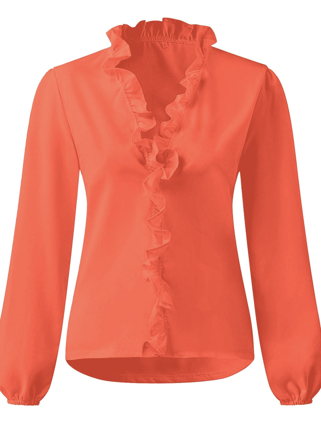 Elegant Ruffled V-Neck Blouse with Long Sleeves | Stylish Sheer Design for Effortless Chic 8