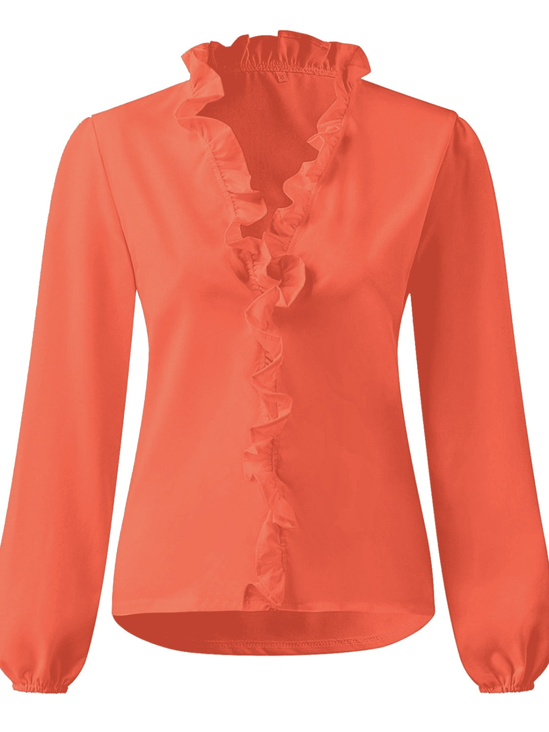 Elegant Ruffled V-Neck Blouse with Long Sleeves | Stylish Sheer Design for Effortless Chic 8