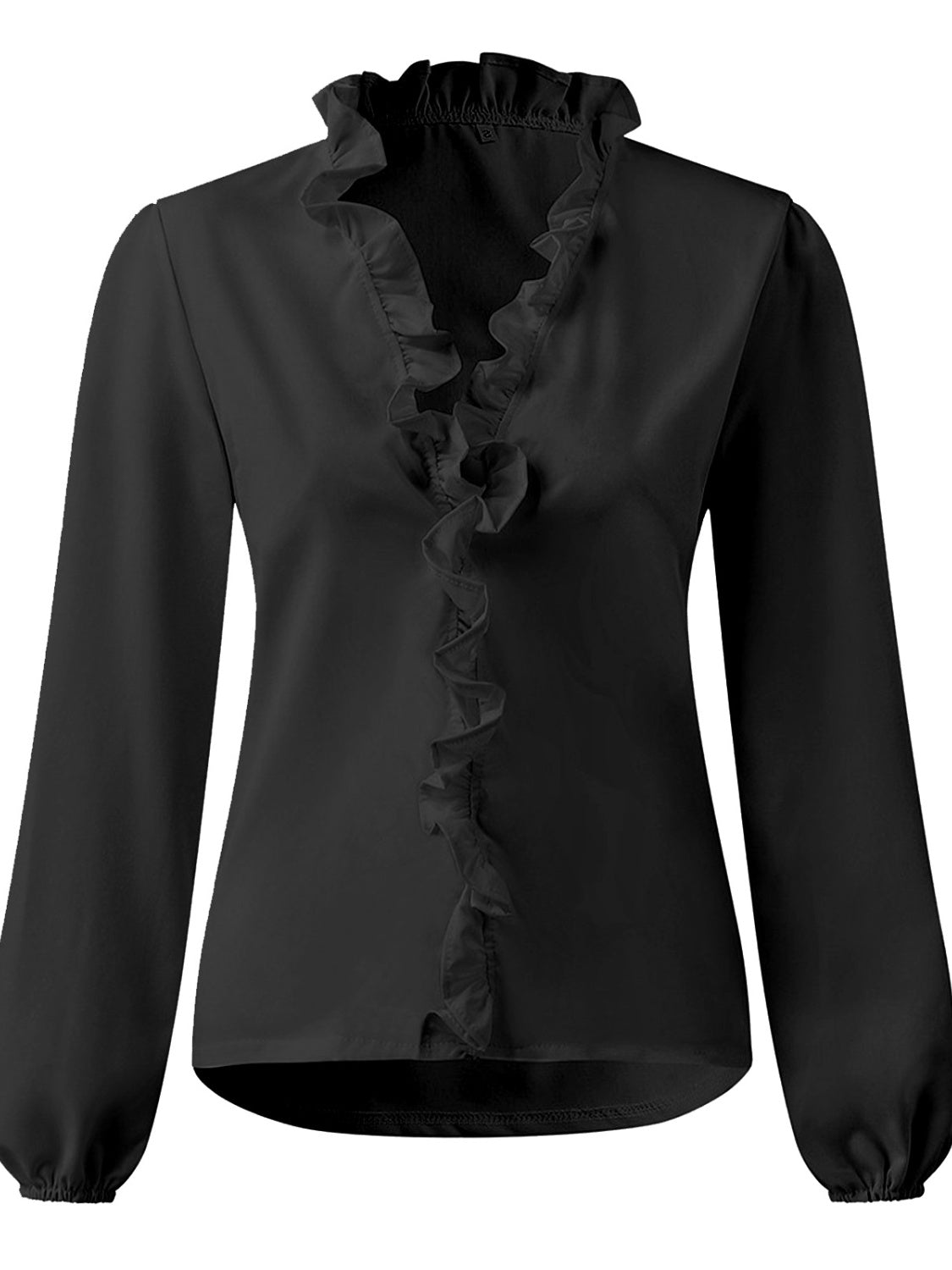 Elegant Ruffled V-Neck Blouse with Long Sleeves | Stylish Sheer Design for Effortless Chic 9
