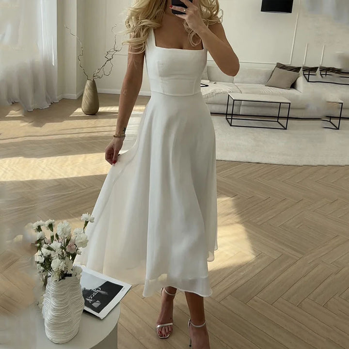 Elegant Square Midi Dress | Women's Dress with Flattering Silhouette | Perfect for Summer Weddings and Formal Occasions 0
