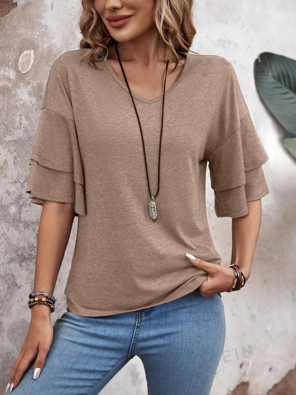 Elegant V-Neck Blouse | Half Sleeve Design with Slight Stretch | Versatile Top for Everyday Wear 1