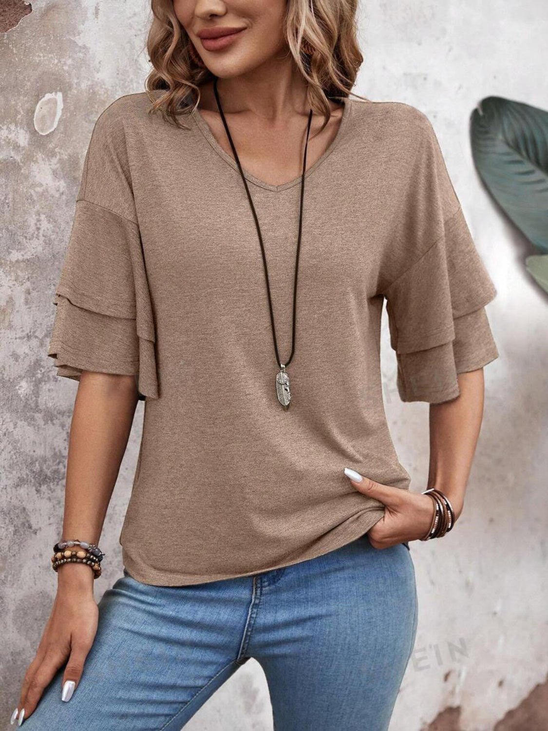 Elegant V-Neck Blouse | Half Sleeve Design with Slight Stretch | Versatile Top for Everyday Wear 1