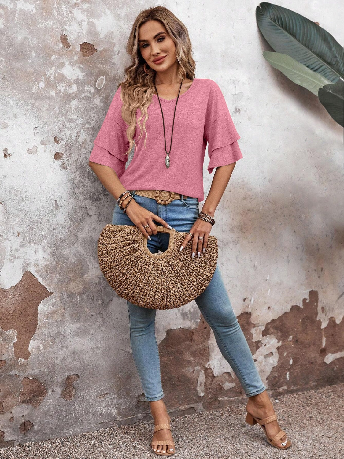 Elegant V-Neck Blouse | Half Sleeve Design with Slight Stretch | Versatile Top for Everyday Wear 10
