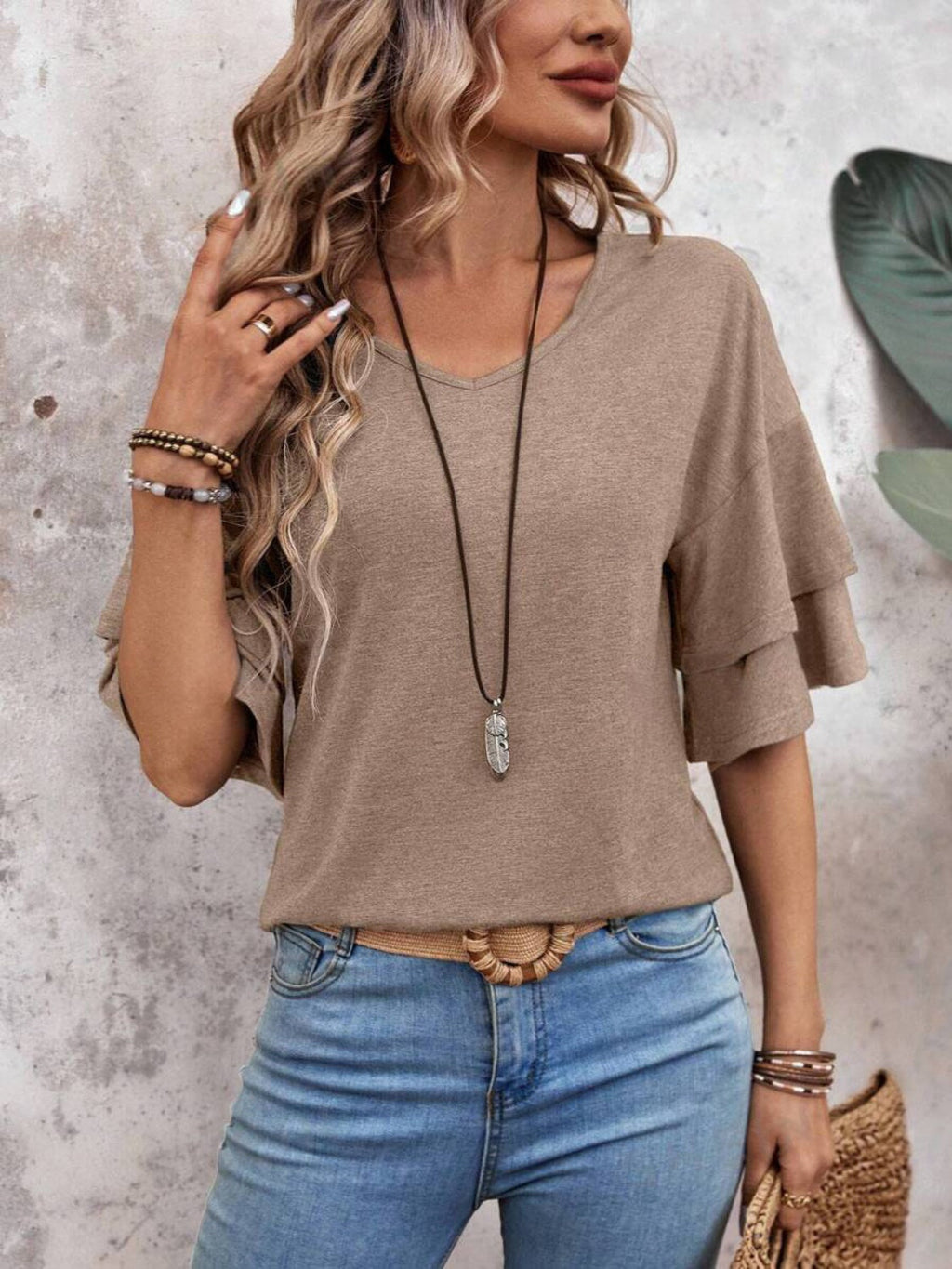 Elegant V-Neck Blouse | Half Sleeve Design with Slight Stretch | Versatile Top for Everyday Wear 2