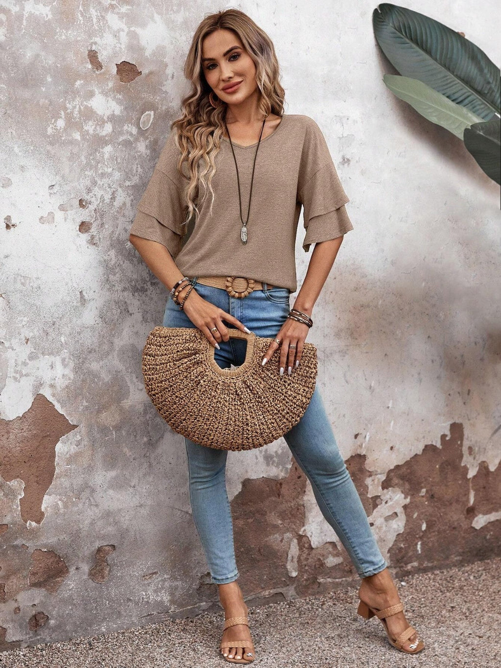 Elegant V-Neck Blouse | Half Sleeve Design with Slight Stretch | Versatile Top for Everyday Wear 3