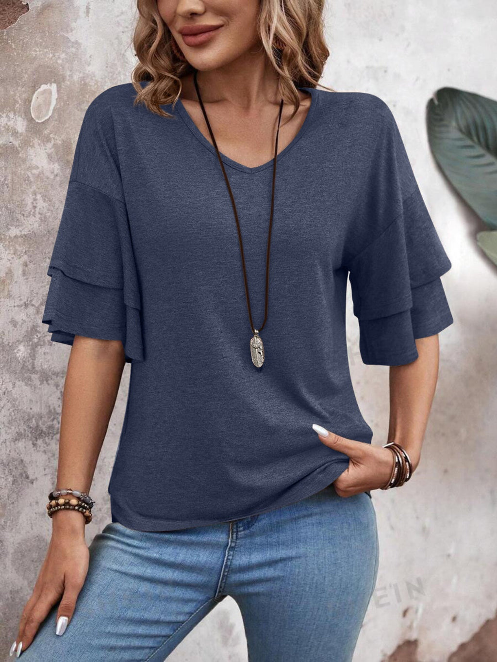 Elegant V-Neck Blouse | Half Sleeve Design with Slight Stretch | Versatile Top for Everyday Wear 4