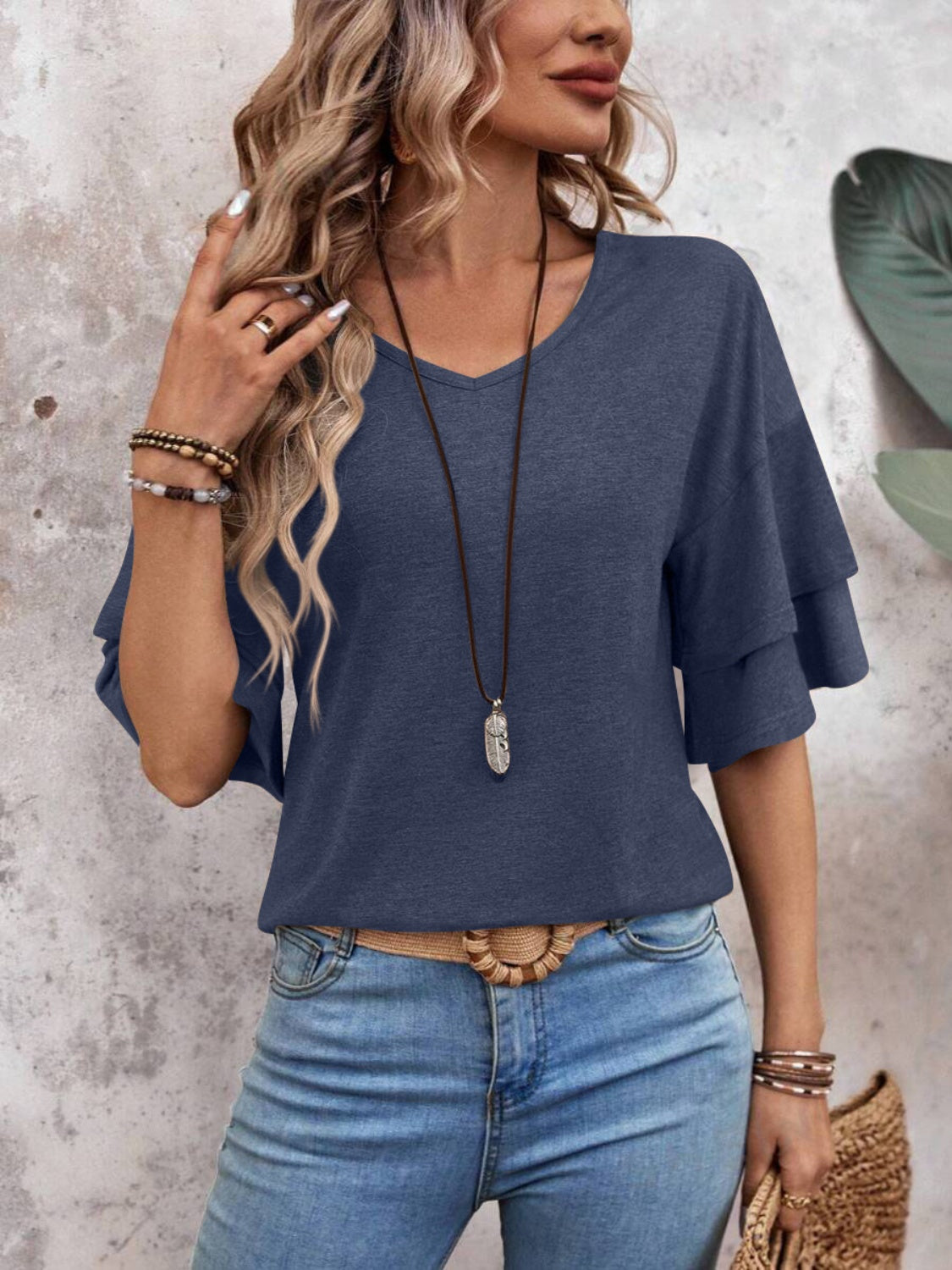 Elegant V-Neck Blouse | Half Sleeve Design with Slight Stretch | Versatile Top for Everyday Wear 6