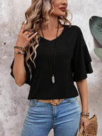 Elegant V-Neck Blouse | Half Sleeve Design with Slight Stretch | Versatile Top for Everyday Wear 9