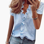 Elegant V-Neck Blouse with Ruffle Detail for Women | Versatile Fashion Staple 2
