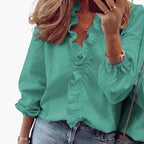 Elegant V-Neck Blouse with Ruffle Detail for Women | Versatile Fashion Staple 4