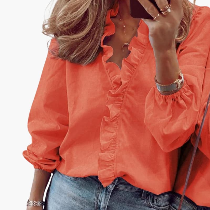 Elegant V-Neck Blouse with Ruffle Detail for Women | Versatile Fashion Staple 5