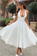 Elegant V-Neck Halterneck Maxi Dress with Flared Skirt | Floral Design for Summer Celebrations 7