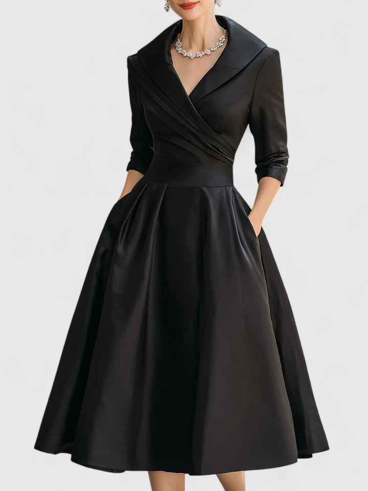 Elegant White Midi Dress | Long Sleeve Satin Design with Discreet Pockets for Effortless Style 0