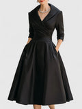 Elegant White Midi Dress | Long Sleeve Satin Design with Discreet Pockets for Effortless Style 0