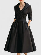 Elegant White Midi Dress | Long Sleeve Satin Design with Discreet Pockets for Effortless Style 0